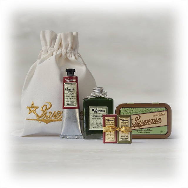 Gift Set - Medicated Oil + Hot Formula Green Balm + Mowaan's Aromatic Refreshing Herbal Lozenges 